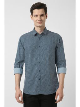 Peter England - Men Blue Slim Fit Print Full Sleeves Casual Shirt