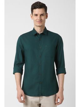 Peter England - Men Green Slim Fit Solid Full Sleeves Casual Shirt