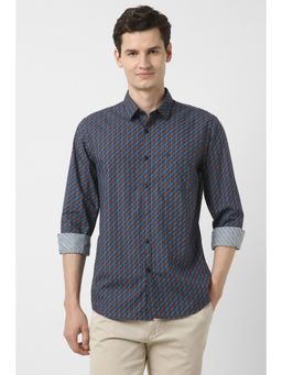 Peter England - Men Navy Blue Slim Fit Print Full Sleeves Casual Shirt