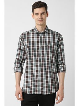Peter England - Men Brown Slim Fit Check Full Sleeves Casual Shirt