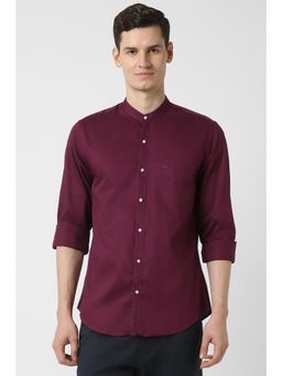 Peter England - Men Maroon Slim Fit Solid Full Sleeves Casual Shirt