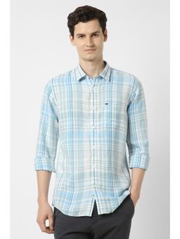 Peter England - Men Light Blue Slim Fit Check Full Sleeves Casual Shirt