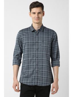Peter England - Men Grey Slim Fit Check Full Sleeves Casual Shirt