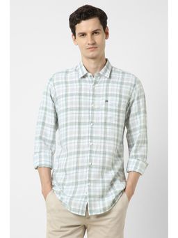 Peter England - Men White Slim Fit Check Full Sleeves Casual Shirt