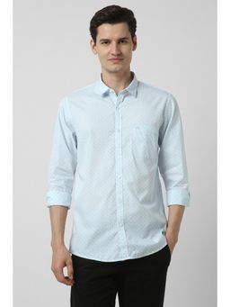 Peter England - Men Light Blue Slim Fit Print Full Sleeves Casual Shirt