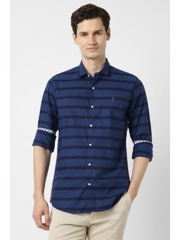 Peter England - Men Blue Slim Fit Stripe Full Sleeves Casual Shirt