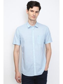Peter England - Men Light Blue Slim Fit Print Half Sleeves Casual Shirt