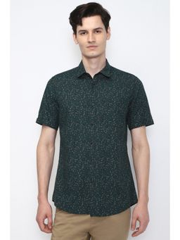 Peter England - Men Green Slim Fit Print Half Sleeves Casual Shirt