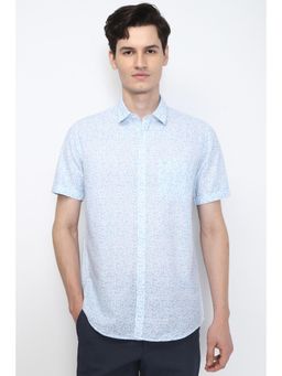 Peter England - Men Light Blue Slim Fit Print Half Sleeves Casual Shirt
