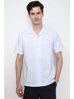 Peter England - Men Light Blue Regular Fit Stripe Half Sleeves Casual Shirt