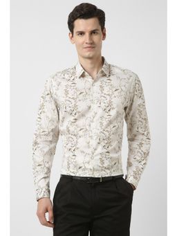 Peter England - Men Off White Slim Fit Full Sleeves Formal Shirt