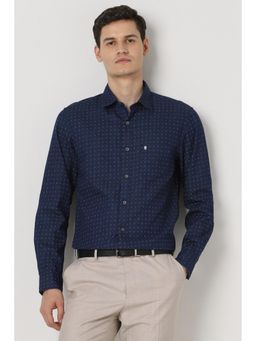 Peter England - Men Navy Blue Slim Fit Print Shirt