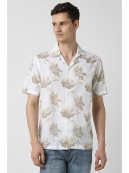 Peter England - Men White Regular Fit Print Half Sleeves Casual Shirt