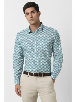 Van Heusen - Men Green Slim Fit Print Full Sleeves Party Shirt