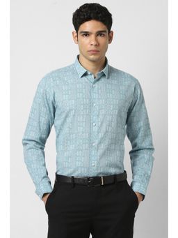 Van Heusen - Men Blue Slim Fit Print Full Sleeves Party Shirt