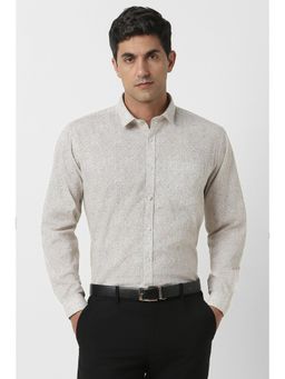 Van Heusen - Men Beige Slim Fit Print Full Sleeves Party Shirt