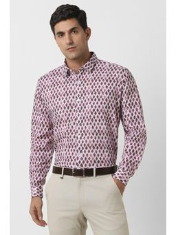 Van Heusen - Men Pink Slim Fit Print Full Sleeves Party Shirt