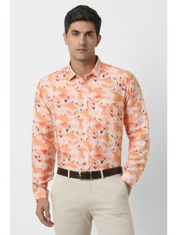 Van Heusen - Men Orange Slim Fit Print Full Sleeves Party Shirt