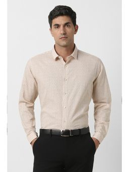 Van Heusen - Men Beige Slim Fit Print Full Sleeves Party Shirt
