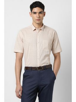 Van Heusen - Men Beige Slim Fit Print Half Sleeves Party Shirt