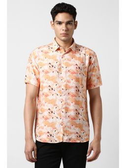Van Heusen - Men Peach Slim Fit Print Half Sleeves Party Shirt