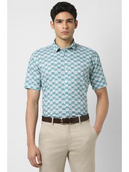 Van Heusen - Men Blue Slim Fit Print Half Sleeves Party Shirt