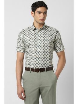 Van Heusen - Men Green Slim Fit Print Half Sleeves Party Shirt