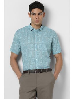 Van Heusen - Men Blue Slim Fit Print Half Sleeves Party Shirt