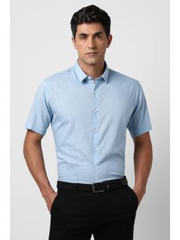 Van Heusen - Men Light Blue Slim Fit Textured Half Sleeves Party Shirt