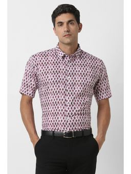 Van Heusen - Men Pink Slim Fit Print Half Sleeves Party Shirt