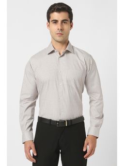 Van Heusen - Men Beige Regular Fit Check Full Sleeves Formal Shirt
