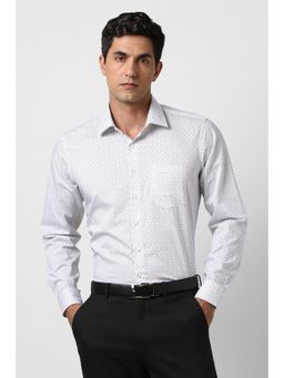 Van Heusen - Men White Slim Fit Print Full Sleeves Formal Shirt