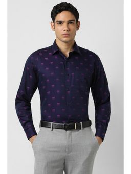 Van Heusen - Men Navy Regular Fit Print Full Sleeves Wedding Shirt