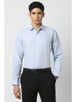 Van Heusen - Men Light Blue Regular Fit Check Full Sleeves Formal Shirt