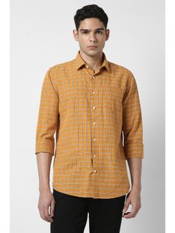 Van Heusen - Men Orange Slim Fit Check Full Sleeves Casual Shirt