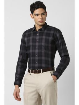Van Heusen - Men Black Slim Fit Check Full Sleeves Formal Shirt