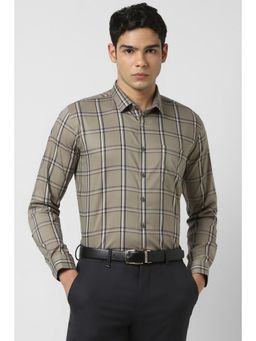 Van Heusen - Men Olive Slim Fit Check Full Sleeves Formal Shirt
