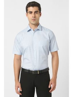 Van Heusen - Men Light Blue Regular Fit Check Half Sleeves Formal Shirt