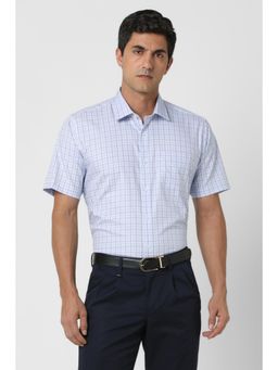 Van Heusen - Men Purple Regular Fit Check Half Sleeves Formal Shirt