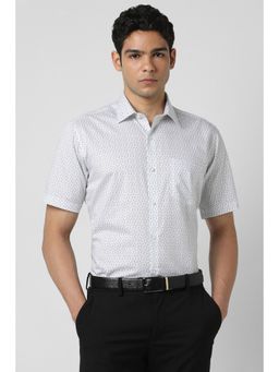 Van Heusen - Men White Regular Fit Print Half Sleeves Formal Shirt