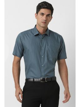 Van Heusen - Men Grey Regular Fit Stripe Half Sleeves Formal Shirt