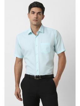 Van Heusen - Men Light Blue Regular Fit Textured Half Sleeves Wedding Shirt