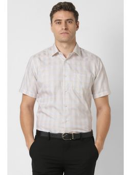 Van Heusen - Men Beige Regular Fit Check Half Sleeves Wedding Shirt
