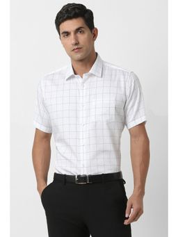 Van Heusen - Men White Regular Fit Check Half Sleeves Wedding Shirt