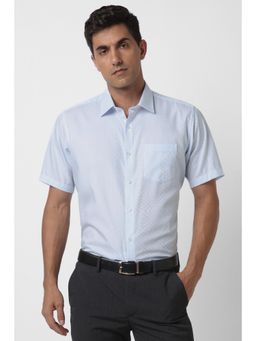 Van Heusen - Men Light Blue Regular Fit Textured Half Sleeves Wedding Shirt