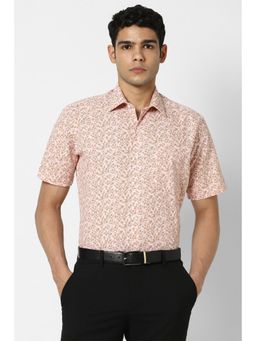 Van Heusen - Men Beige Regular Fit Print Half Sleeves Formal Shirt