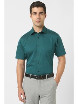 Van Heusen - Men Green Regular Fit Solid Half Sleeves Wedding Shirt