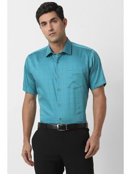 Van Heusen - Men Blue Regular Fit Check Half Sleeves Formal Shirt