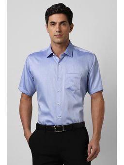 Van Heusen - Men Blue Regular Fit Textured Half Sleeves Formal Shirt