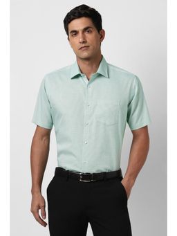 Van Heusen - Men Green Regular Fit Textured Half Sleeves Formal Shirt
